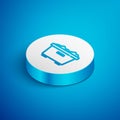 Isometric line Trash can icon isolated on blue background. Garbage bin sign. Recycle basket icon. Office trash icon