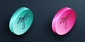 Isometric line Tropical palm tree icon isolated on black background. Coconut palm tree. Turquoise and pink circle button Royalty Free Stock Photo