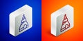 Isometric line The Tsar bell in Moscow monument icon isolated on blue and orange background. Silver square button