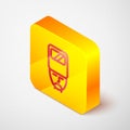 Isometric line Ukrainian cossack icon isolated on grey background. Yellow square button. Vector