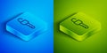 Isometric line Unlocked key icon isolated on blue and green background. Square button. Vector Illustration