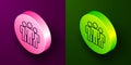 Isometric line Users group icon isolated on purple and green background. Group of people icon. Business avatar symbol -