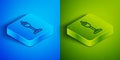 Isometric line Vacuum cleaner icon isolated on blue and green background. Square button. Vector