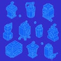 Sport Drinks Isometric Line Icon Set