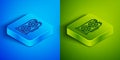 Isometric line Video graphic card icon isolated on blue and green background. Square button. Vector Royalty Free Stock Photo