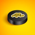 Isometric line Virgo zodiac sign icon isolated on yellow background. Astrological horoscope collection. Black circle Royalty Free Stock Photo