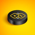 Isometric line Vocabulary icon isolated on yellow background. Black circle button. Vector