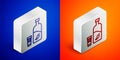 Isometric line Vodka with pepper and glass icon isolated on blue and orange background. Ukrainian national alcohol Royalty Free Stock Photo