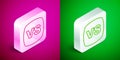 Isometric line VS Versus battle icon isolated on pink and green background. Competition vs match game, martial battle vs
