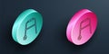 Isometric line Walker for disabled person icon isolated on black background. Turquoise and pink circle button. Vector