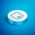 Isometric line Wallet icon isolated on blue background. Purse icon. Cash savings symbol. White circle button. Vector Royalty Free Stock Photo