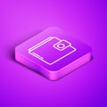 Isometric line Wallet icon isolated on purple background. Purse icon. Cash savings symbol. Purple square button. Vector