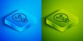 Isometric line Water drop forbidden icon isolated on blue and green background. No water sign. Square button. Vector Royalty Free Stock Photo