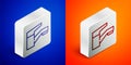 Isometric line Water tap icon  on blue and orange background. Silver square button. Vector Illustration Royalty Free Stock Photo