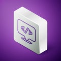 Isometric line Web design and front end development icon isolated on purple background. Silver square button. Vector Royalty Free Stock Photo