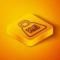 Isometric line Weight icon isolated on orange background. Kilogram weight block for weight lifting and scale. Mass