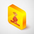 Isometric line Wireless antenna icon isolated on grey background. Technology and network signal radio antenna. Yellow