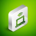 Isometric line Wireless laptop icon isolated on green background. Internet of things concept with wireless connection Royalty Free Stock Photo
