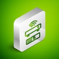 Isometric line Wireless multimedia and TV box receiver and player with remote controller icon isolated on green Royalty Free Stock Photo