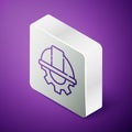Isometric line Worker safety helmet and gear icon isolated on purple background. Silver square button. Vector Royalty Free Stock Photo