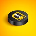 Isometric line ZIP file document. Download zip button icon isolated on yellow background. ZIP file symbol. Black circle Royalty Free Stock Photo