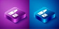 Isometric Lipstick icon isolated on blue and purple background. Square button. Vector