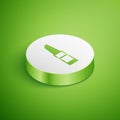 Isometric Lipstick icon isolated on green background. White circle button. Vector