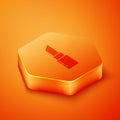 Isometric Lipstick icon isolated on orange background. 8 March. International Happy Women Day. Orange hexagon button