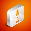 Isometric Lipstick icon isolated on orange background. Silver square button. Vector