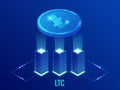 Isometric Litecoin LTC Cryptocurrency mining farm. Blockchain technology, cryptocurrency and a digital payment network Royalty Free Stock Photo