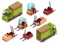 Isometric loader trucks illustration