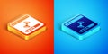 Isometric Loading a data window with a progress bar icon isolated on orange and blue background. Vector
