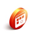 Isometric Loading a data window with a progress bar icon isolated on white background. Orange circle button. Vector