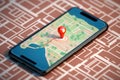 Isometric location track app on touchscreen smartphone Royalty Free Stock Photo