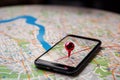 Isometric location track app on touchscreen smartphone