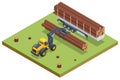Isometric Log Loader. Loading equipment for logging. Log loader for timber, logs. The log loader moves a stack of pine