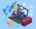 Isometric Logistics and Delivery Sea Freight. Freight Transportation, Shipping, Nautical Vessel, Container ship