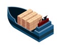 Isometric logistics. Transportation isometric element. Cargo ship loaded. Vehicle designed to carry large numbers of