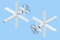 Isometric loitering munition. Kamikaze Drones Attack. Unmanned military technology. Air munition loiters around the