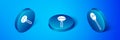 Isometric Lollipop icon isolated on blue background. Food, delicious symbol. Happy Halloween party. Blue circle button