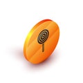 Isometric Lollipop icon isolated on white background. Candy sign. Food, delicious symbol. Orange circle button. Vector Royalty Free Stock Photo