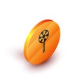 Isometric Lollipop icon isolated on white background. Candy sign. Food, delicious symbol. Orange circle button. Vector Royalty Free Stock Photo