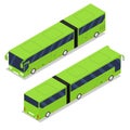 Isometric long green bus. Urban passenger transport.