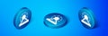 Isometric Lottery machine icon isolated on blue background. Lotto bingo game of luck concept. Wheel drum leisure. Blue