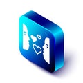Isometric Love at first sight icon isolated on white background. Blue square button. Vector Royalty Free Stock Photo