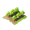 Isometric low poly apple orchard, 3D rendering