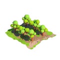 Isometric low poly apple orchard, 3D rendering