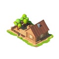 Isometric low poly house, 3D rendering