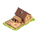 Isometric low poly house, 3D rendering
