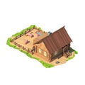 Isometric low poly house, 3D rendering